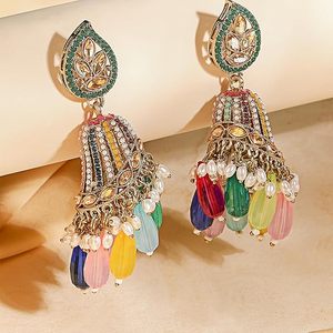 Boucles d'oreilles chandelier plaquées or avec cristaux et strass sertis, pampilles de perles, style bohème pour femme, bijoux de mariage - Product Image 6