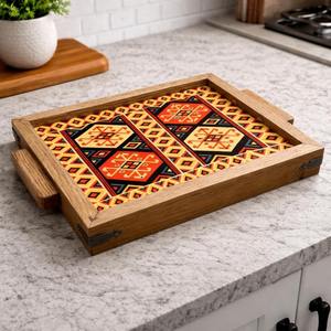 Plateau de table en bois imprimé, centre de table, plateau en bois imprimé pour bougies et fleurs, plateau de service en gros - Product Image 5