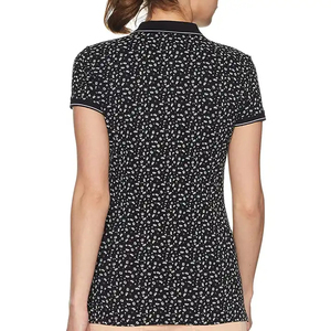 Polo personnalisé pour femme à imprimé floral, manches courtes, coupe classique, tricoté 100% polyester, décontracté, pour le printemps et l'été - Product Image 3