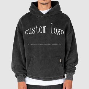 Sweats à capuche personnalisés pour hommes 100% coton lourd bouffée impression sweat à capuche streetwear surdimensionné sweats à capuche vintage lavé noir pour hommes - Product Image 2