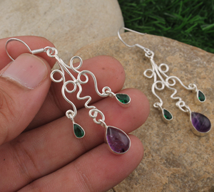 Natural Amethyst 925 Sterling <b>Silver</b> Luxury Unisex Drop <b>Earrings</b> Handmade February Birthstone Jewelry Purple Gemstone Wholesale - Product Image 4