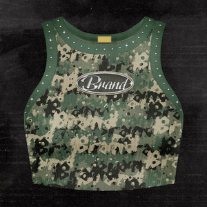 Women Camouflage Crop Tank <b>Top</b> <b>Rhinestone</b> Detail Sleeveless Streetwear Vest Custom Logo OEM Supplier - Product Image 5