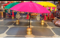 Penyangga Payung Lipat Beludru Multiwarna Gaya Bohemian, Payung Lurus, Dekorasi Pernikahan, Acara Haldi Mehndi India