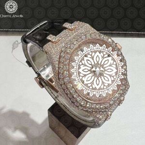 Charm Jewells – montre de luxe pour femmes, montre à la mode en or Rose avec lunette en diamant, mouvement à Quartz analogique, boîtier polygone de 42mm, bracelet en cuir - Product Image 6