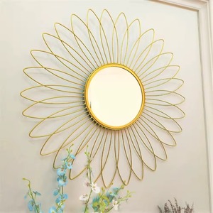Discounted Price Customizable Oval Gold Metal Wall <b>Mirror</b> With Ginkgo Leaf Design Bohemian Decorative Accent - Product Image 6