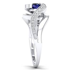 Bague en or massif 14K 18K avec saphir bleu taille ronde 0,5 carat et moissanite, bijoux minimalistes, prix de gros usine REYES - Product Image 3