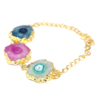 Bracelet chaîne ajustable en or 24 carats plaqué or, pierre précieuse naturelle de quartz solaire, mode intemporelle, bijoux pour femmes et filles, vente en gros