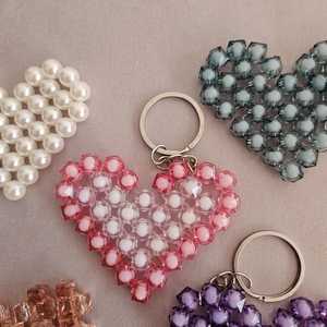 Handmade Beaded Heart Keychain Set – Pastel <b>Plastic</b> <b>Beads</b>, Set of 5 - Product Image 6