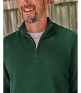 Pull d'hiver vert slim fit à col montant et fermeture éclair quart de tour pour homme, 100 % coton molletonné, imperméable, écologique, séchage rapide - Product Image 3