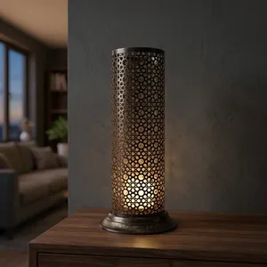 Cylinder <b>Brass</b> <b>Lantern</b> With Perforated Design Durable Home Decoration - Product Image 2