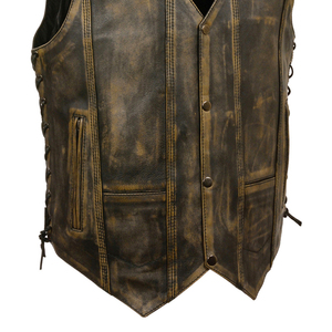 Gilet en cuir vintage pour homme, style motard, sans manches, classique, délavé, personnalisable, vente en gros OEM - Product Image 4