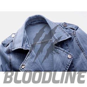 Blouson moto en jean pour femme, manches longues, col rabattu, fermeture éclair, doublure en coton, délavé, couleur unie, pour l'automne - Product Image 4