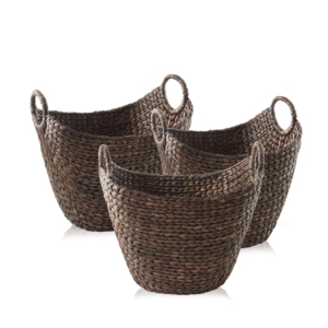 Artex HaiNam Natural Water Hyacinth Storage <b>Baskets</b> <b>With</b> <b>Handles</b> Bowl Shape Multi Purpose Rustic Style Organizers For Neatening - Product Image 1