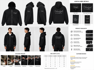 Custom <b>Black</b> Zip-Up Hoodie Manufacturer | Premium Cotton Fleece <b>Sweatshirt</b> with Custom Logo & Private Label - Product Image 6