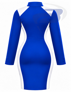 ชุดเดรสทรงบอดี้คอนสีน้ำเงินขาวลายบล็อกสีสำหรับผู้หญิง Zeta Phi Beta แขนยาว ซิปครึ่งตัว ไซส์พลัส ทรงเข้ารูป สไตล์ลำลอง - Product Image 2