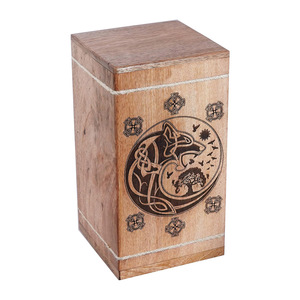 Factory Manufacturer Wolf Engraved Mango Wood Urns <b>for</b> Human, <b>Pet</b> <b>Ashes</b> Custom Design Wooden Urn <b>for</b> <b>Ashes</b> and Gifts Use - Product Image 1