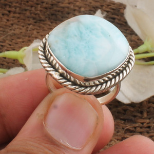 Bague carrée en argent sterling 925 avec larimar naturel taille brillant, sertie clos, pierre précieuse bleue, faite à la main, cadeau classique pour femme, idéale pour mariage - Product Image 6
