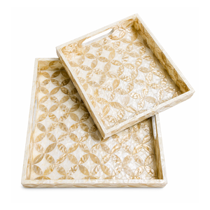 Plateau de service et de rangement artisanal en nacre, design bohème vintage, multifonctionnel et pliable - Product Image 2
