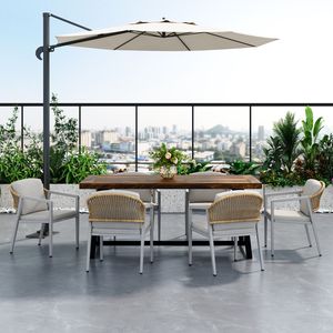 Set da pranzo per esterni con set di 6 sedie grigie e tavolo da pranzo in legno di acacia, mobili da giardino - Product Image 1