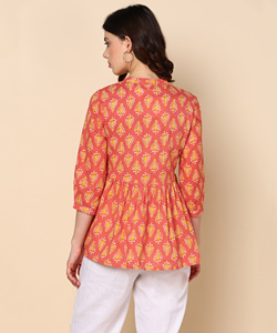 Maaesa - Blusa de Algodón Estampada para Mujer, Cuello Mao, Mangas 3/4, Tela Ligera y Transpirable - Product Image 3