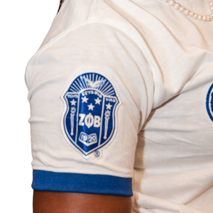 เสื้อยืด Zeta Phi Beta Sorority Chenille Legacy สำหรับผู้หญิง สีน้ำเงินขาว ตัวอักษรกรีก แบบ Ringer Tee ลายเพชร สำหรับฤดูร้อน ไซส์มาตรฐาน ผลิตจากผ้าออร์แกนิค - Product Image 4