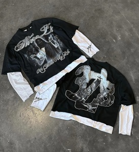 เสื้อยืดคอตตอนสั่งทำพิเศษ สไตล์วินเทจ โอเวอร์ไซส์ พิมพ์ลาย DTG เสื้อสตรีทแวร์ แขนยาวสองชั้น ทรงบ็อกซี่ - Product Image 5