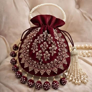 WITH EMBROIDERED BEADED DRAWSTRING Potli Bag Evening Party Handbag Bridal <b>Wedding</b> Purse Jewelry Cosmetics Packaging - Product Image 1