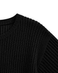 Pull court tricoté noir pour femme, coupe ample, manches courtes, léger et respirant, idéal pour l'été, style décontracté et tendance - Product Image 6