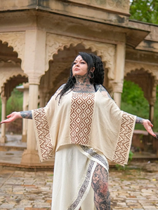 Handmade Block Print Cotton Poncho <b>Top</b> Boho <b>Festival</b> Clothing Tribal Geometric Print Kaftan Summer Beach Cover Up Kimono Blouse - Product Image 6