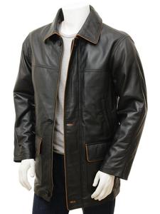 Manteau long ajusté pour homme en cuir véritable, réversible et écologique, grande taille, avec col rabattable et boutons - Product Image 4