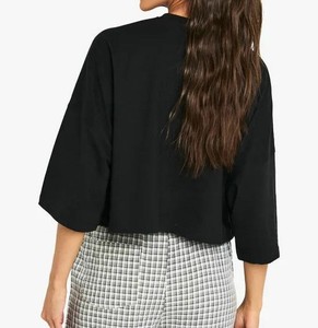 Camisetas Cortas de Última Moda para Mujer, Color Negro, Cuello Redondo con Botones, Ligeras, Tallas Grandes, Atuendo de Verano, Ropa de Fiesta, OEM - Product Image 2