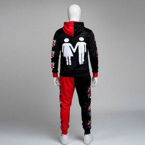 Conjunto Deportivo Reversible para Hombre con Capucha, 2 en 1, Cortavientos, con Dobladillo Dividido, Estilo Urbano, Corte Regular, Estampado, de Algodón, para Otoño - Product Image 3