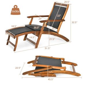 Sillón Plegable con Reposapiés Retráctil y Marco de Madera de Acacia para Patio, Muebles de Ratán con Diseño Elegante - Product Image 4