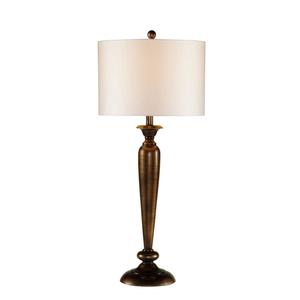 Lampe de table traditionnelle en bronze avec abat-jour en tissu blanc cassé, grande lampe décorative pour salon - Product Image 1