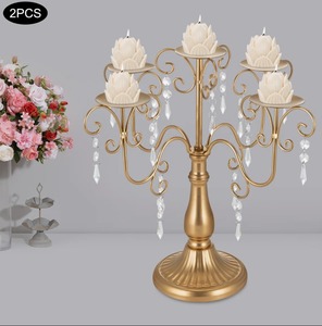 Elegant Gold 5 Arm Candelabra With <b>Crystal</b> Drips For Wedding Table Decoration At <b>Cheap</b> Price - Product Image 3