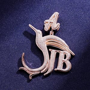 A unique JB letter hip hop 925 sterling <b>silver</b> <b>pendant</b> with the different <b>initial</b> bail box cut cuban chain heavy classy piece - Product Image 2