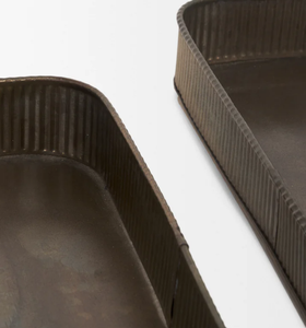 Hand Crafted Square Antiqued Metal Serving <b>Trays</b> Set Of 2 Ribbed Decorative Home Decor Ottoman <b>Kitchen</b> <b>Trays</b> On Sale - Product Image 5