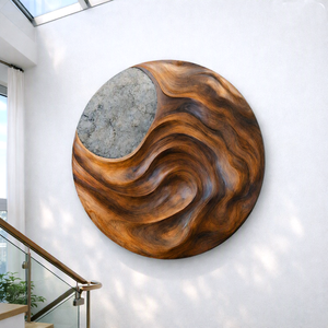 Escultura de pared de madera hecha a mano para decoración de pared de sala de estar, pinturas y arte mural moderno abstracto. - Product Image 1