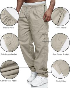 Pantalon cargo pour homme, coupe décontractée, pantalon de sport, jogging, pantalon de survêtement avec cordon de serrage, pantalon d'extérieur avec poches - Product Image 4