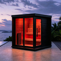 Sauna extérieur en pin thermo, sauna carré à vapeur pour 2-3 personnes, noir, certifié ETL, avec option de luminothérapie rouge, WiFi intelligent