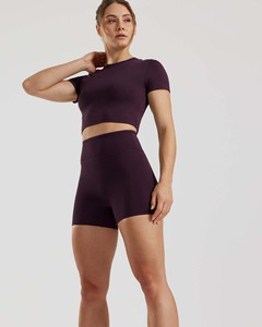 Nouveaux shorts unifiés bleu myrtille pour femmes, taille haute, avec ceinture compressive et tissu performant anti-transpiration - Product Image 2