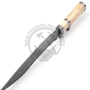 มีดล่าสัตว์กลางแจ้งเหล็กดามัสกัสแบบปรับแต่งได้รุ่นใหม่ ด้ามจับทำจากกระดูก มีดเอาตัวรอดคมกริบที่ดีที่สุด มีดตั้งแคมป์แบบตีขึ้นรูป - Product Image 3