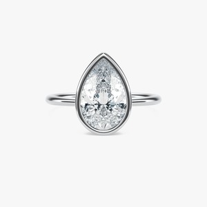 Anillo de compromiso solitario de lujo con diamante cultivado en laboratorio de 3.00 CT, corte pera y engaste de bisel, para fiesta, en oro de 14 quilates - Product Image 1