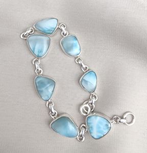 925 Sterling <b>Silver</b> Larimar <b>Bracelet</b> Trillion Shape Bezel Link Natural Blue Gemstone <b>Bracelet</b> Handmade Jewelry Wholesale Jewelry - Product Image 3