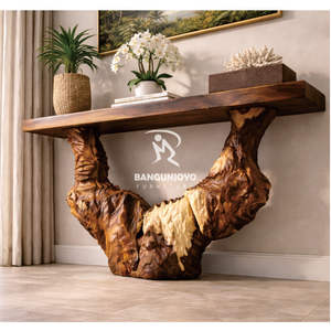 Mesa Consola Moderna Ecológica Hecha a Mano de Madera Maciza con Almacenamiento, Diseño Minimalista para Sala de Estar - Product Image 3