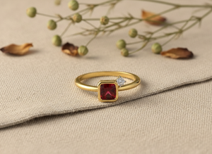 Custom 14k Gold Ruby <b>Ring</b> Square Bezel Setting Classic Gemstone Engagement <b>Ring</b> Handmade Minimalist Garnet Diamond <b>Stacking</b> <b>Ring</b> - Product Image 3