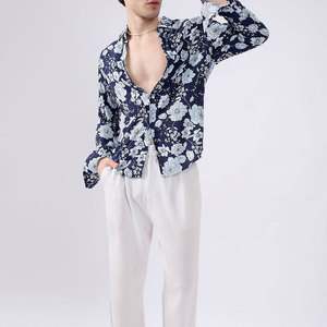 Chemise décontractée à manches longues pour homme, imprimé floral, col rabattu, respirante, 100% coton popeline, pour l'été - Product Image 3