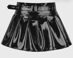 Mini-jupe plissée noire en PVC à motif cuir pour femme, taille haute, fermeture éclair avant, design sans couture, gaine amincissante, usage quotidien - Product Image 2