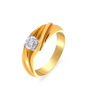Desert Moon <b>Men</b> Solitaire <b>Ring</b> Luxury Round Brilliant Cut Solitaire Diamond <b>Ring</b> in 18K Yellow Gold Modern Sculpted Wide <b>Ring</b> - Product Image 1