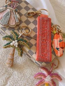 Elegant Handmade Eco-Friendly Classic Floral Embroidered Beaded <b>Keychain</b> Purse Backpack Keys Fashionable Embroidery - Product Image 5
